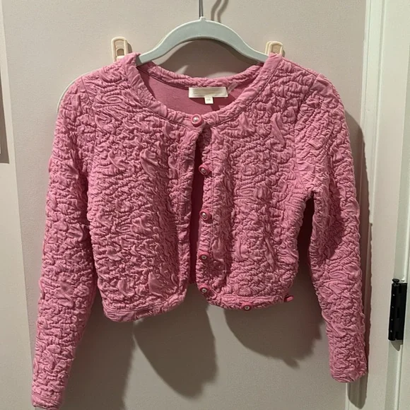 LOVE SHACK FANCY Senina crop cardigan in pink - Picture 2 of 5